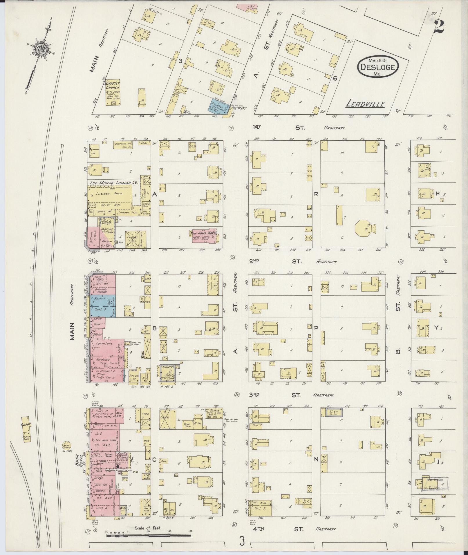 Sanborn Fire Insurance Map from Desloge, Saint Francois County, Missouri (1915), Sheet #0002 - Complete Map Set gallery image, historic Sanborn map, vintage wall art, Missouri Missouri