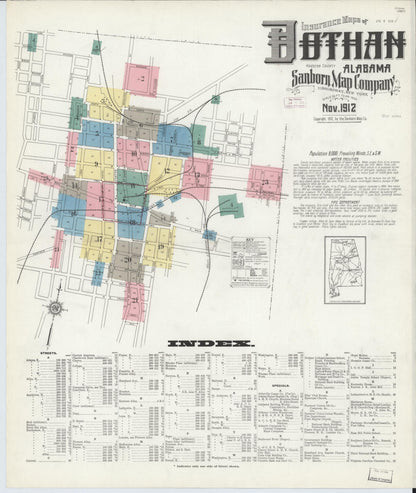 Sanborn Fire Insurance Map from Dothan, Houston County, Alabama (1912), Sheet #0001 - Complete Map Set gallery image, historic Sanborn map, vintage wall art, Alabama Alabama
