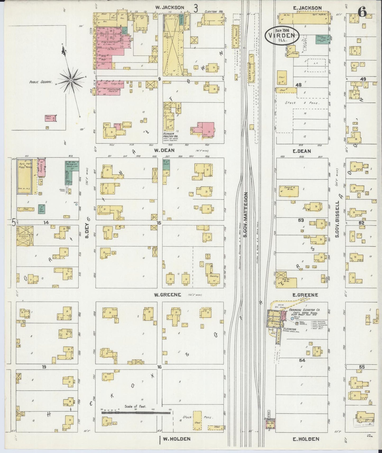 Sanborn Fire Insurance Map from Virden, Macoupin County, Illinois (1906), Sheet #0006 - Historic Sanborn Fire Insurance Map Print, vintage old map wall art, antique decor, genealogy gift, Illinois Illinois map