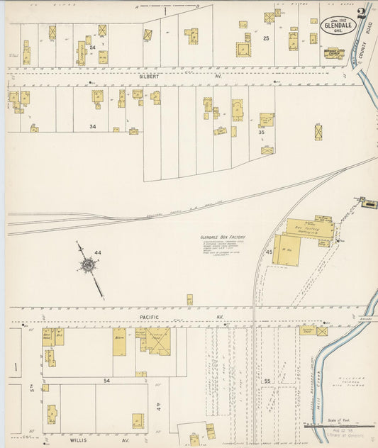 Sanborn Fire Insurance Map from Glendale, Douglas County, Oregon (1912), Sheet #0002 - Historic Sanborn Fire Insurance Map Print, vintage old map wall art, antique decor, genealogy gift, Oregon Oregon map