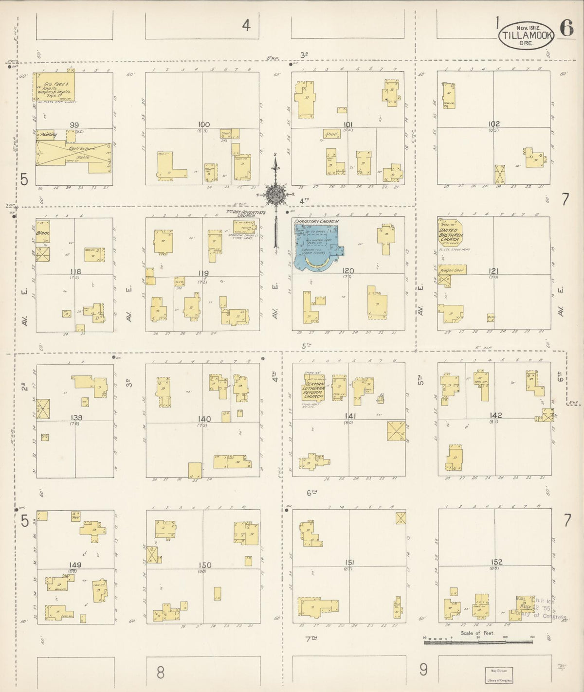 Sanborn Fire Insurance Map from Tillamook, Tillamook County, Oregon (1912), Sheet #0006 - Historic Sanborn Fire Insurance Map Print, vintage old map wall art, antique decor, genealogy gift, Oregon Oregon map