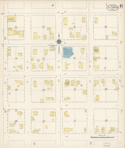 Sanborn Fire Insurance Map from Tillamook, Tillamook County, Oregon (1912), Sheet #0006 - Historic Sanborn Fire Insurance Map Print, vintage old map wall art, antique decor, genealogy gift, Oregon Oregon map