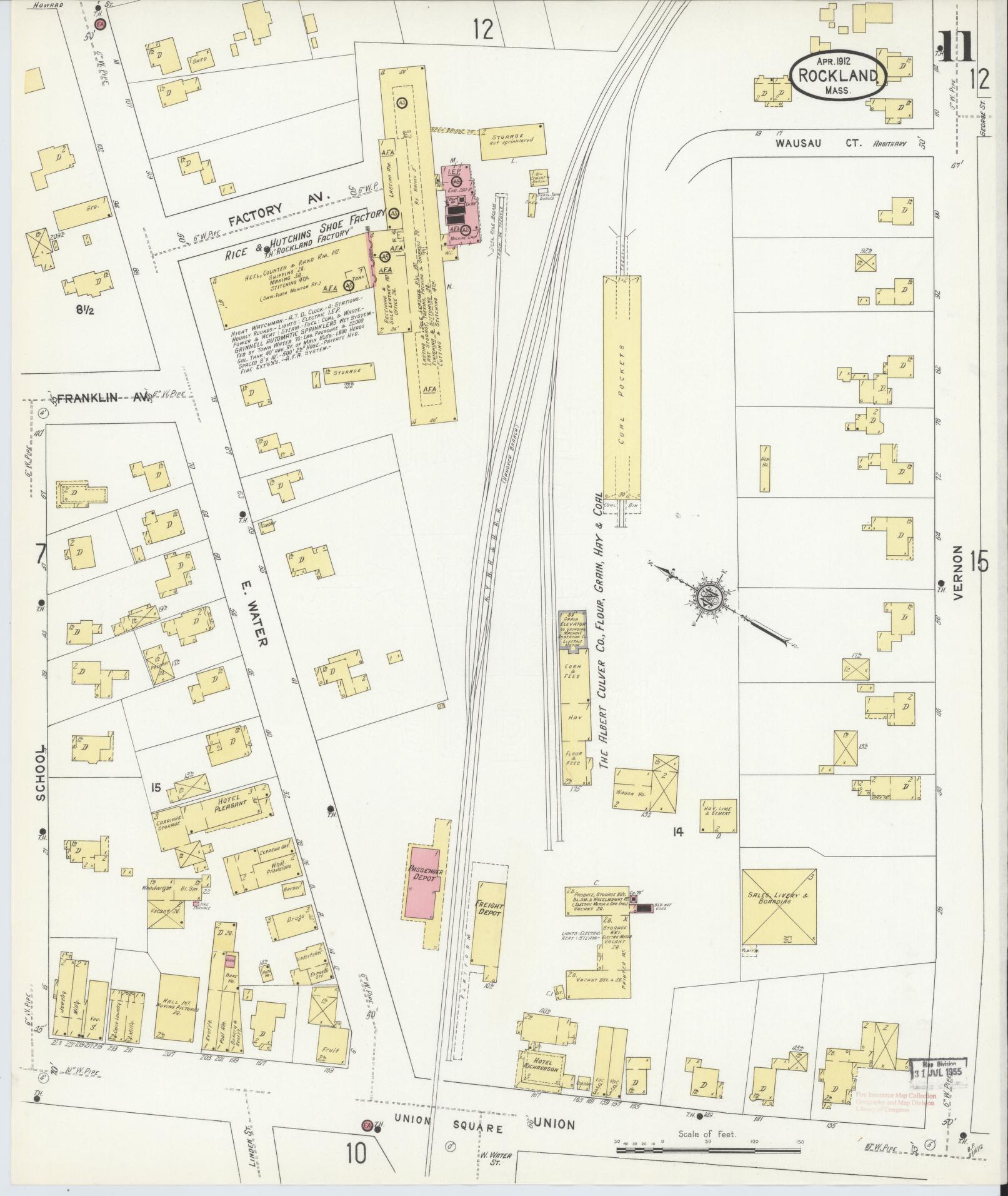 Sanborn Fire Insurance Map from Rockland, Plymouth County, Massachusetts (1912), Sheet #0011 - Complete Map Set gallery image, historic Sanborn map, vintage wall art, Massachusetts Massachusetts