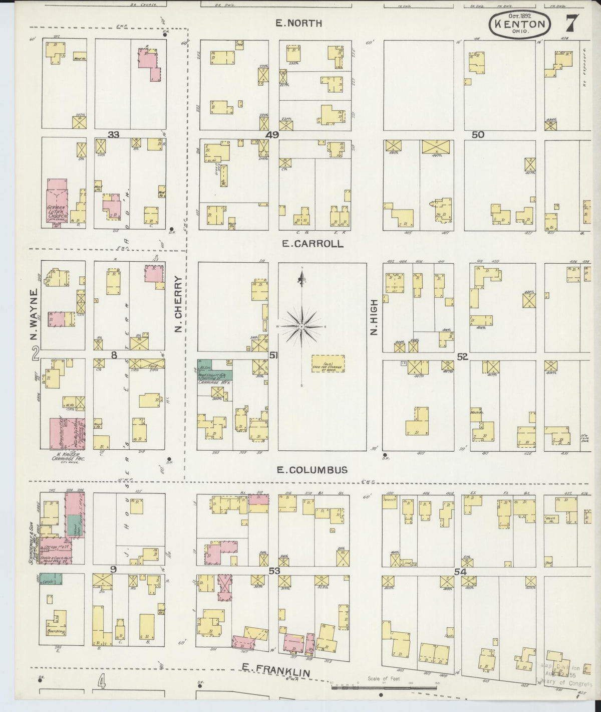 Sanborn Fire Insurance Map from Kenton, Hardin County, Ohio (1892), Sheet #0007 - Historic Sanborn Fire Insurance Map Print, vintage old map wall art, antique decor, genealogy gift, Ohio Ohio map