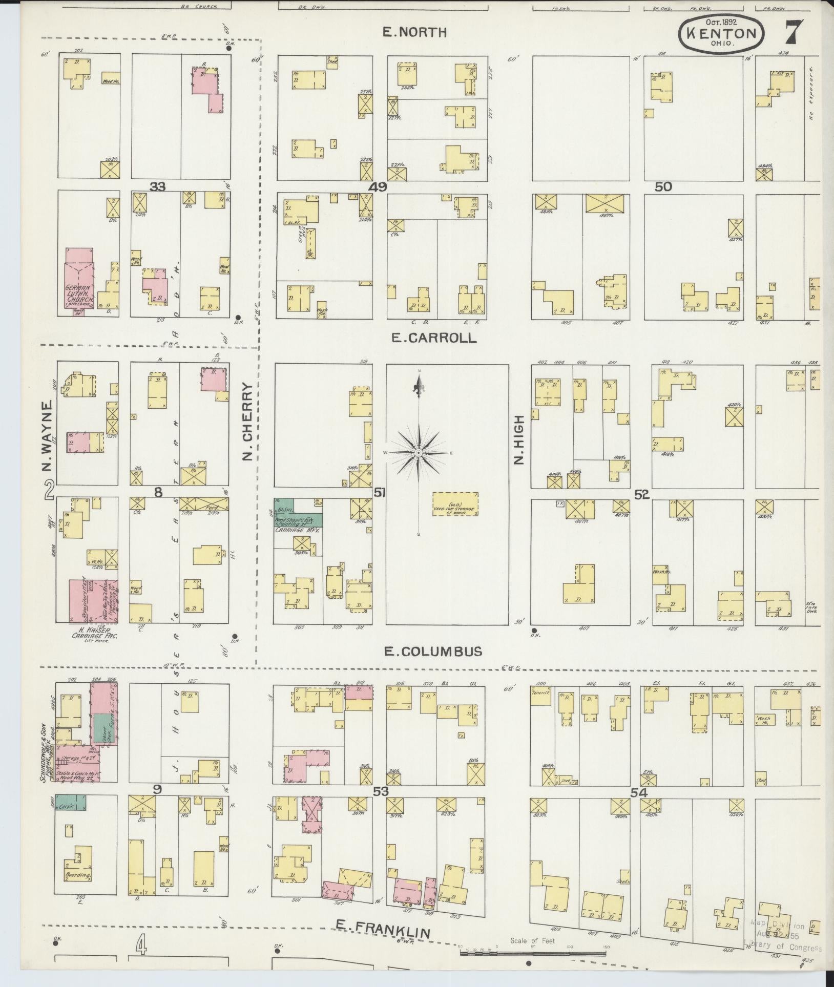 Sanborn Fire Insurance Map from Kenton, Hardin County, Ohio (1892), Sheet #0007 - Historic Sanborn Fire Insurance Map Print, vintage old map wall art, antique decor, genealogy gift, Ohio Ohio map