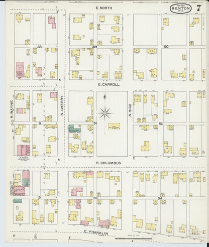 Sanborn Fire Insurance Map from Kenton, Hardin County, Ohio (1892), Sheet #0007 - Historic Sanborn Fire Insurance Map Print, vintage old map wall art, antique decor, genealogy gift, Ohio Ohio map