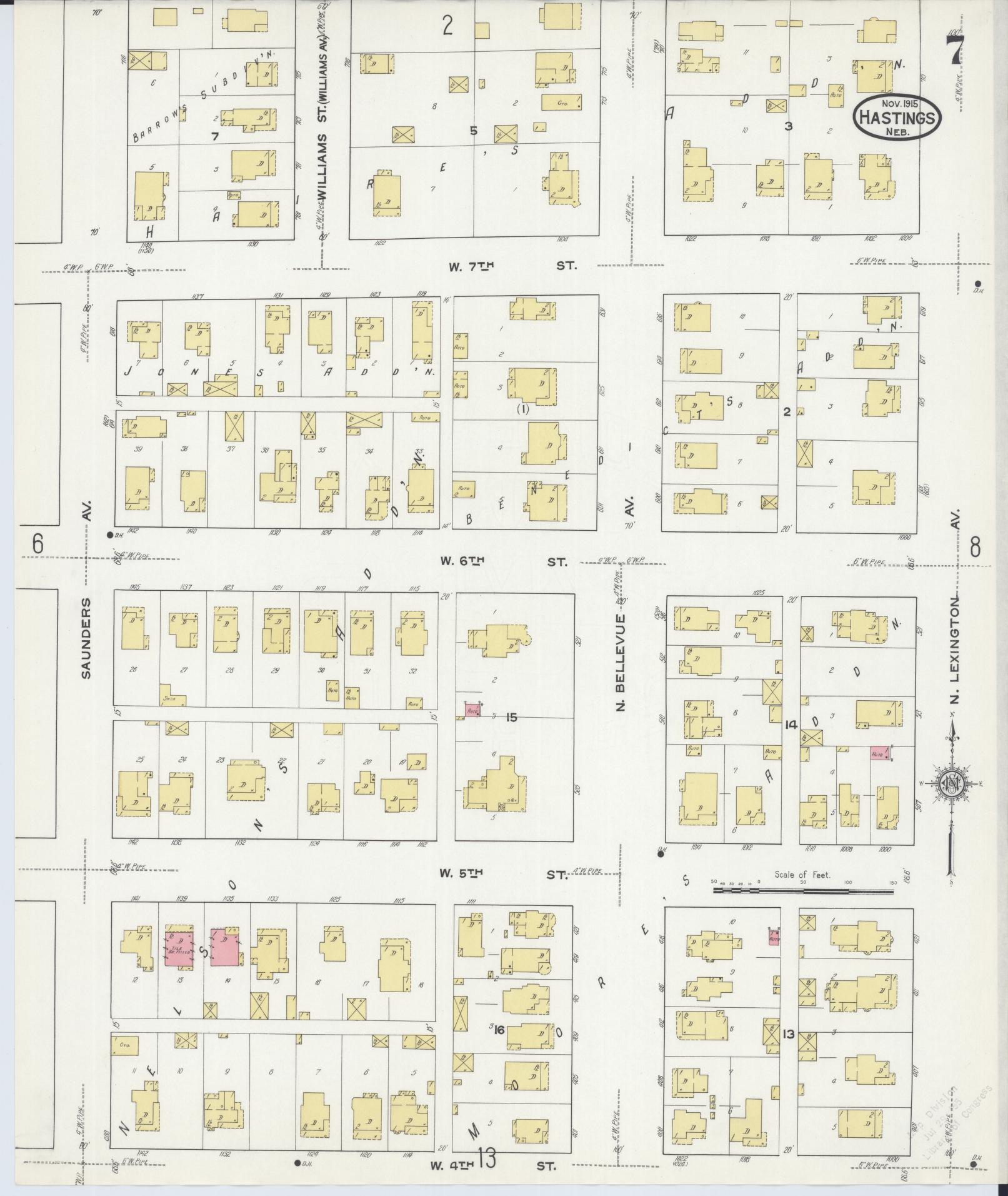 Sanborn Fire Insurance Map from Hastings, Adams County, Nebraska (1915), Sheet #0007 - Complete Map Set gallery image, historic Sanborn map, vintage wall art, Nebraska Nebraska