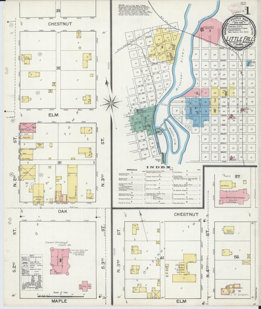 Sanborn Fire Insurance Map from Little Falls, Morrison County, Minnesota (1892), Sheet #0001 - Historic Sanborn Fire Insurance Map Print, vintage old map wall art, antique decor, genealogy gift, Minnesota Minnesota map