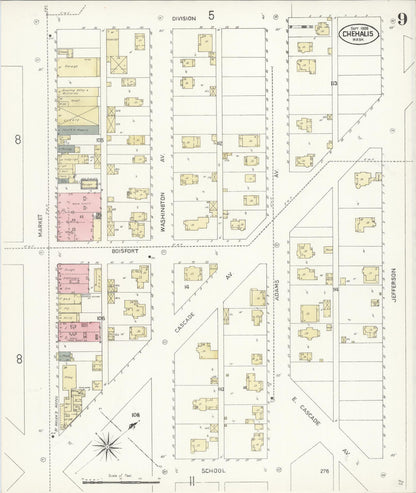 Sanborn Fire Insurance Map from Chehalis, Lewis County, Washington (1908), Sheet #0009 - Complete Map Set gallery image, historic Sanborn map, vintage wall art, Washington Washington