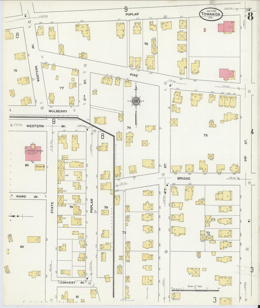 Sanborn Fire Insurance Map from Towanda, Bradford County, Pennsylvania (1911), Sheet #0008 - Historic Sanborn Fire Insurance Map Print, vintage old map wall art, antique decor, genealogy gift, Pennsylvania Pennsylvania map