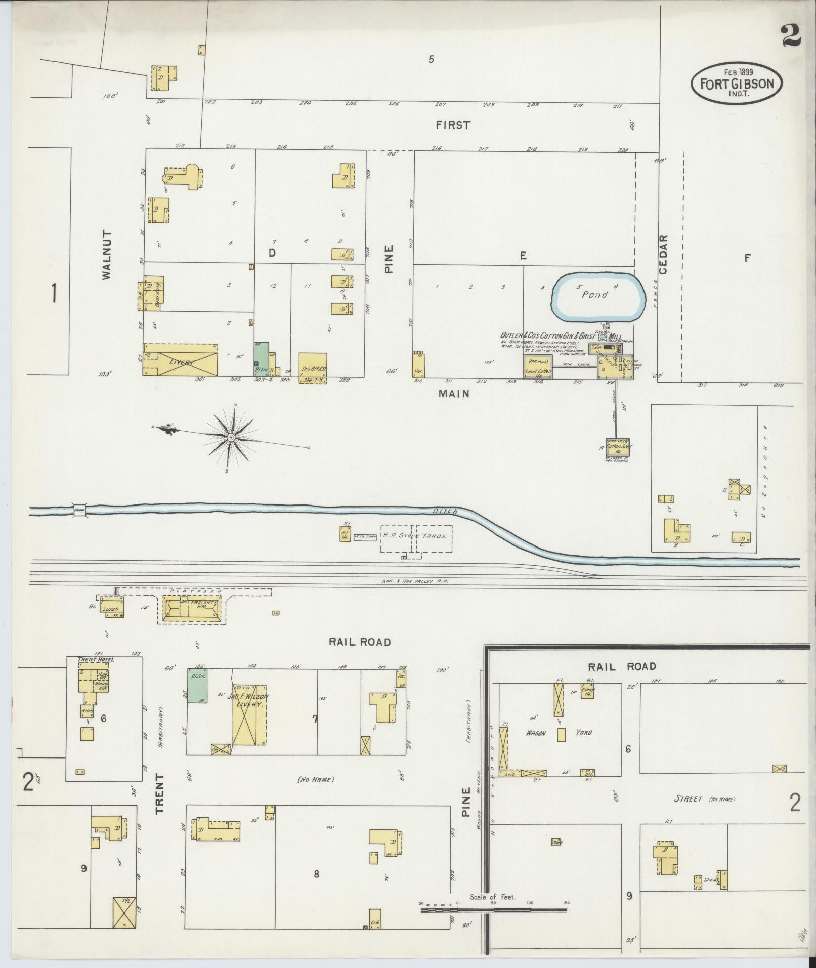 Sanborn Fire Insurance Map from Fort Gibson, Muskogee County, Oklahoma (1899), Sheet #0002 - Complete Map Set gallery image, historic Sanborn map, vintage wall art, Oklahoma Oklahoma