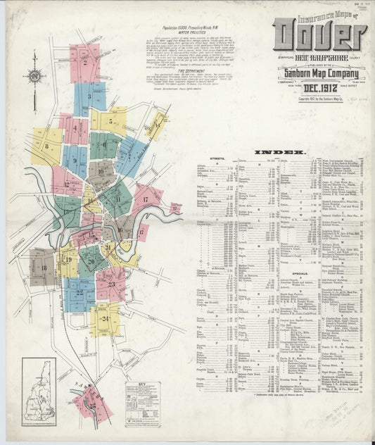 Sanborn Fire Insurance Map from Dover, Strafford County, New Hampshire (1912), Sheet #0001 - Complete Map Set gallery image, historic Sanborn map, vintage wall art, New Hampshire New Hampshire
