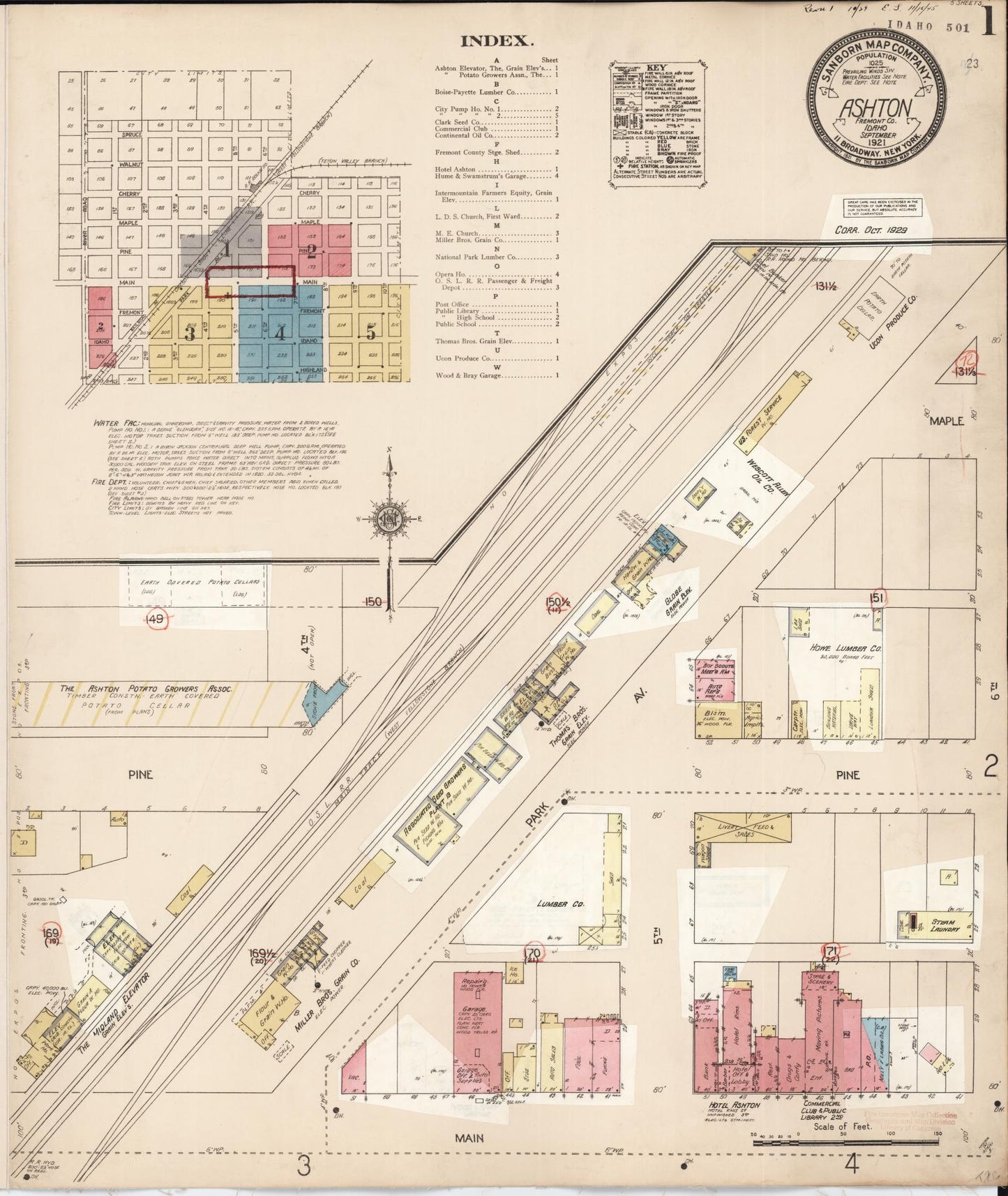 Sanborn Fire Insurance Map from Ashton, Fremont County, Idaho (1929), Sheet #0001 - Historic Sanborn Fire Insurance Map Print, vintage old map wall art, antique decor, genealogy gift, Idaho Idaho map