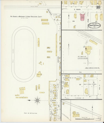 Sanborn Fire Insurance Map from Crawfordsville, Montgomery County, Indiana (1907), Sheet #0016 - Historic Sanborn Fire Insurance Map Print, vintage old map wall art, antique decor, genealogy gift, Indiana Indiana map