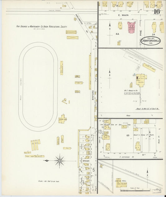 Sanborn Fire Insurance Map from Crawfordsville, Montgomery County, Indiana (1907), Sheet #0016 - Historic Sanborn Fire Insurance Map Print, vintage old map wall art, antique decor, genealogy gift, Indiana Indiana map