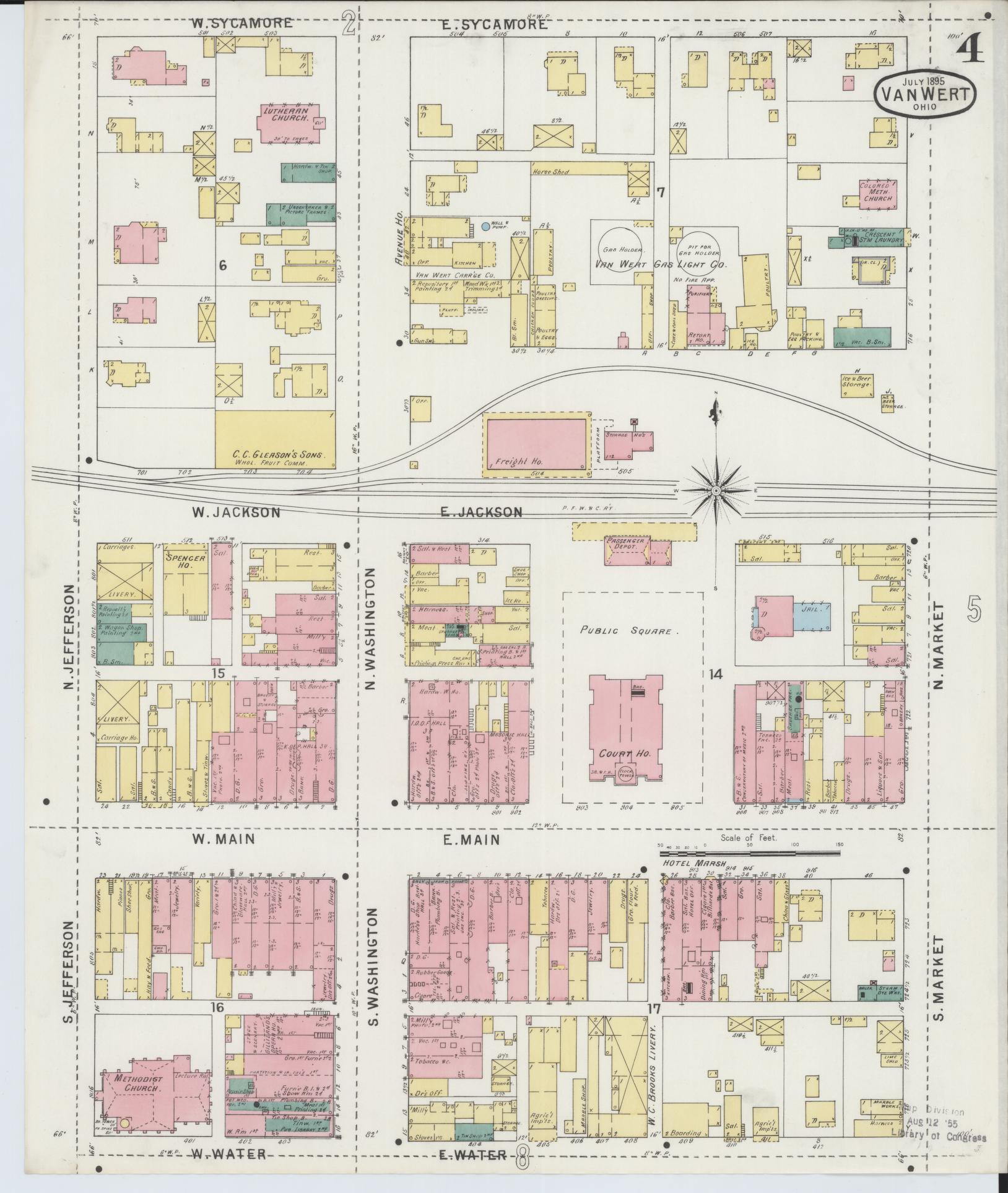 Sanborn Fire Insurance Map from Van Wert, Van Wert County, Ohio (1895), Sheet #0004 - Historic Sanborn Fire Insurance Map Print, vintage old map wall art, antique decor, genealogy gift, Ohio Ohio map