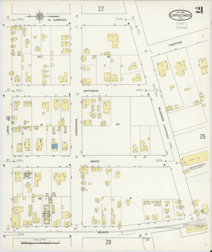 Sanborn Fire Insurance Map from Corpus Christi, Nueces County, Texas (1914), Sheet #0021 - Complete Map Set gallery image, historic Sanborn map, vintage wall art, Texas Texas