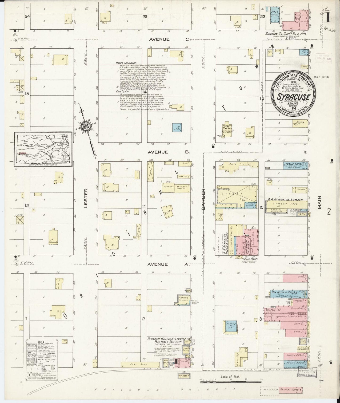 Sanborn Fire Insurance Map from Syracuse, Hamilton County, Kansas (1914), Sheet #0001 - Complete Map Set gallery image, historic Sanborn map, vintage wall art, Kansas Kansas