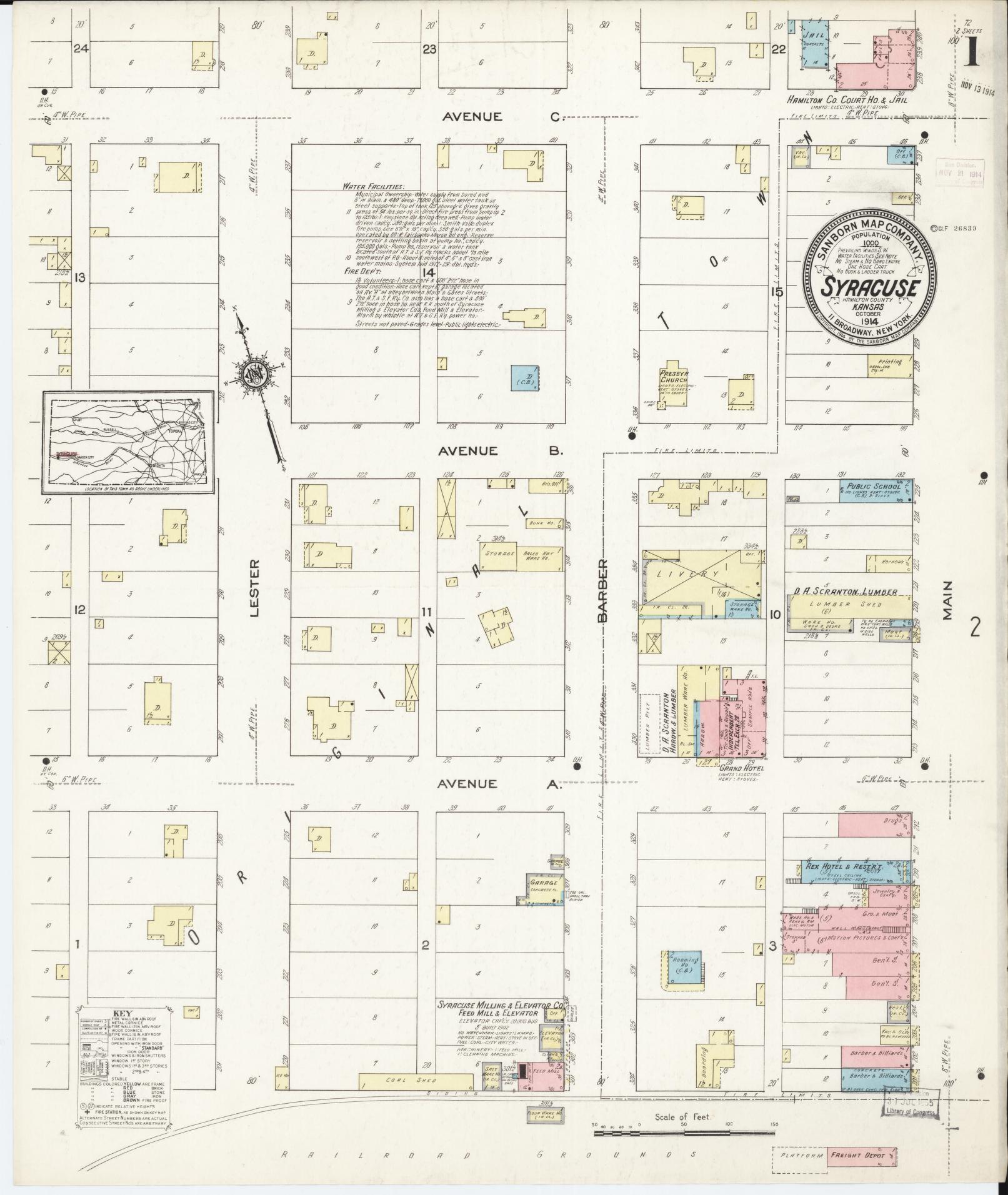 Sanborn Fire Insurance Map from Syracuse, Hamilton County, Kansas (1914), Sheet #0001 - Complete Map Set gallery image, historic Sanborn map, vintage wall art, Kansas Kansas