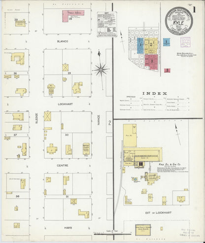 Sanborn Fire Insurance Map from Kyle, Hays County, Texas (1907), Sheet #0001 - Complete Map Set gallery image, historic Sanborn map, vintage wall art, Texas Texas
