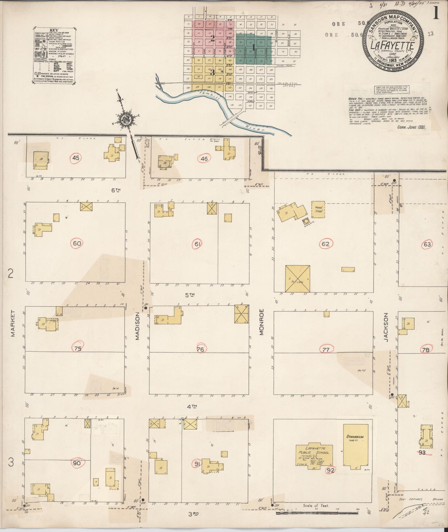 Sanborn Fire Insurance Map from Lafayette, Yamhill County, Oregon (1931), Sheet #0001 - Complete Map Set gallery image, historic Sanborn map, vintage wall art, Oregon Oregon