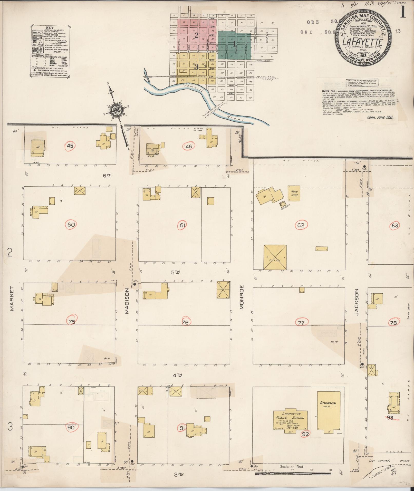Sanborn Fire Insurance Map from Lafayette, Yamhill County, Oregon (1931), Sheet #0001 - Complete Map Set gallery image, historic Sanborn map, vintage wall art, Oregon Oregon