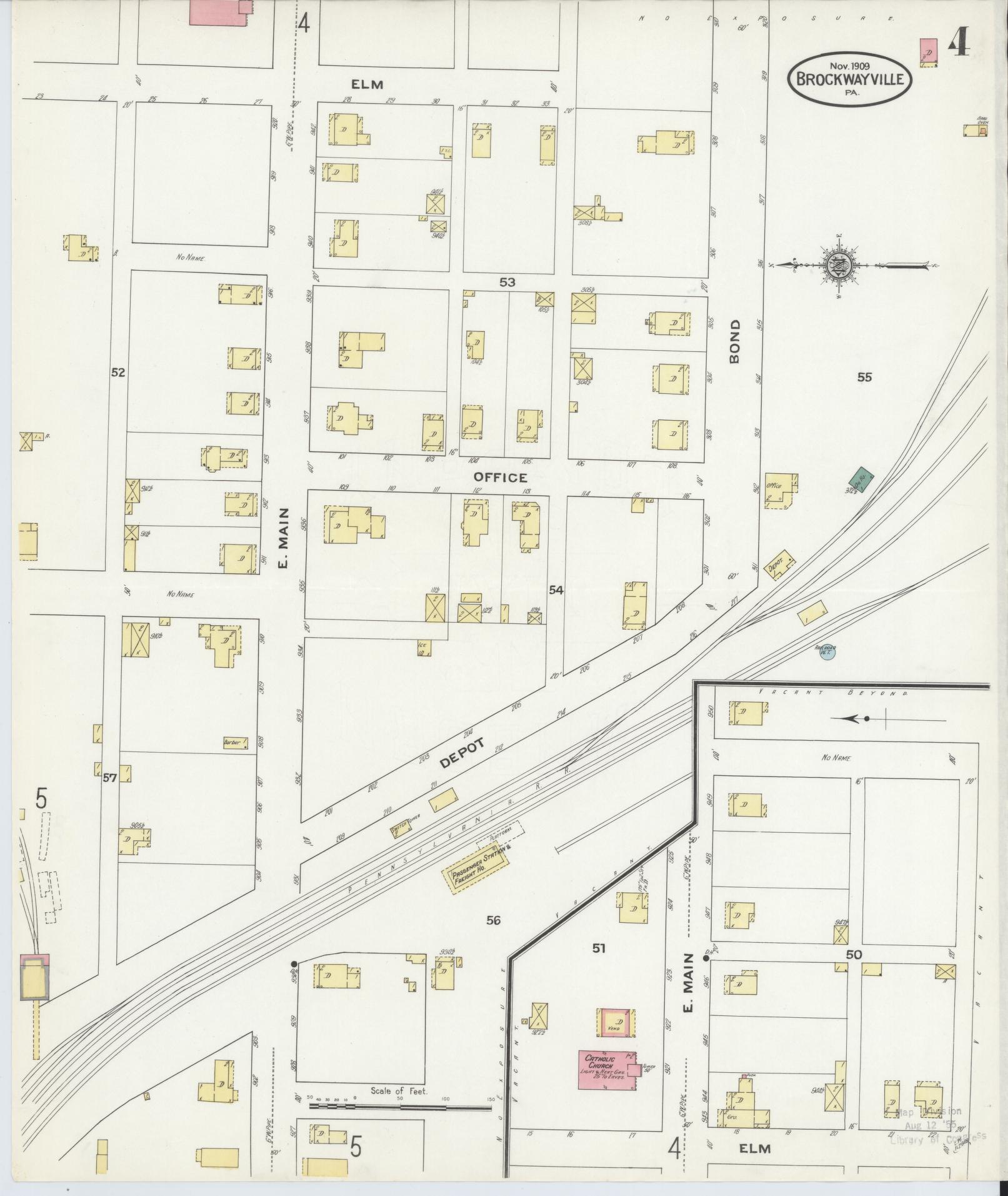 Sanborn Fire Insurance Map from Brockway, Jefferson County, Pennsylvania (1909), Sheet #0004 - Historic Sanborn Fire Insurance Map Print, vintage old map wall art, antique decor, genealogy gift, Pennsylvania Pennsylvania map