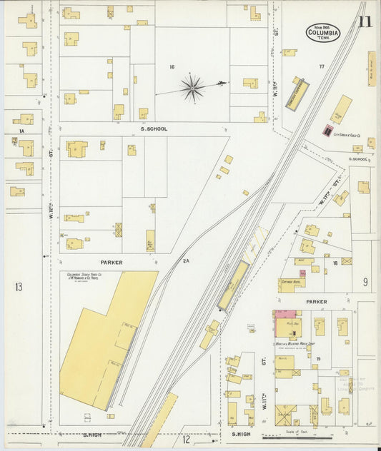 Sanborn Fire Insurance Map from Columbia, Maury County, Tennessee (1905), Sheet #0011 - Historic Sanborn Fire Insurance Map Print, vintage old map wall art, antique decor, genealogy gift, Tennessee Tennessee map