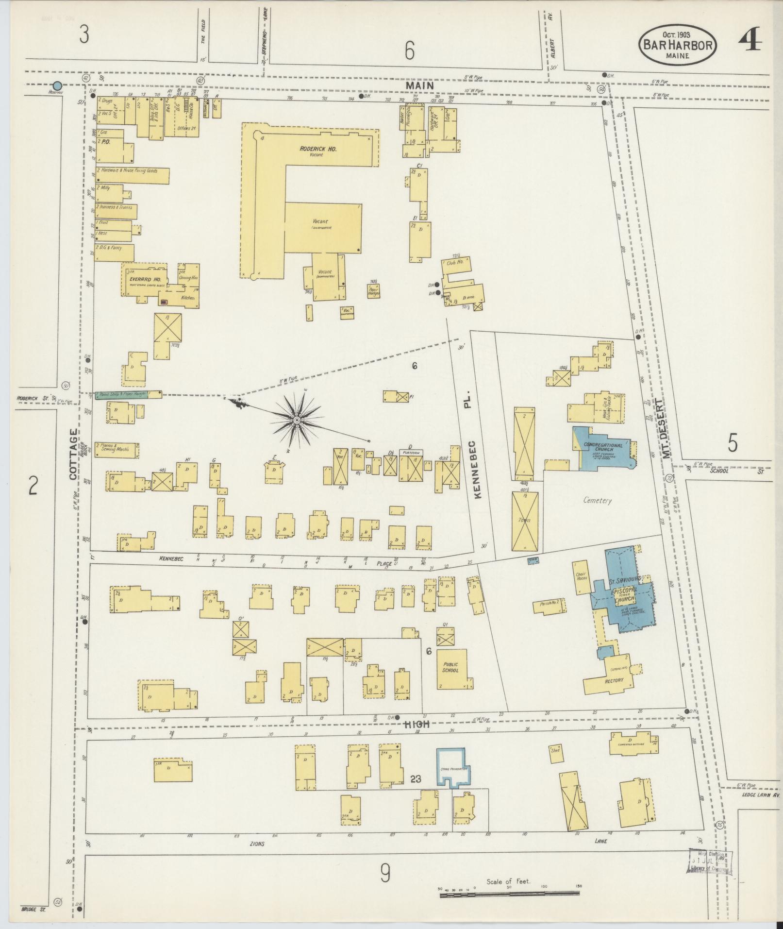 Sanborn Fire Insurance Map from Bar Harbor, Hancock County, Maine (1903), Sheet #0004 - Complete Map Set gallery image, historic Sanborn map, vintage wall art, Maine Maine