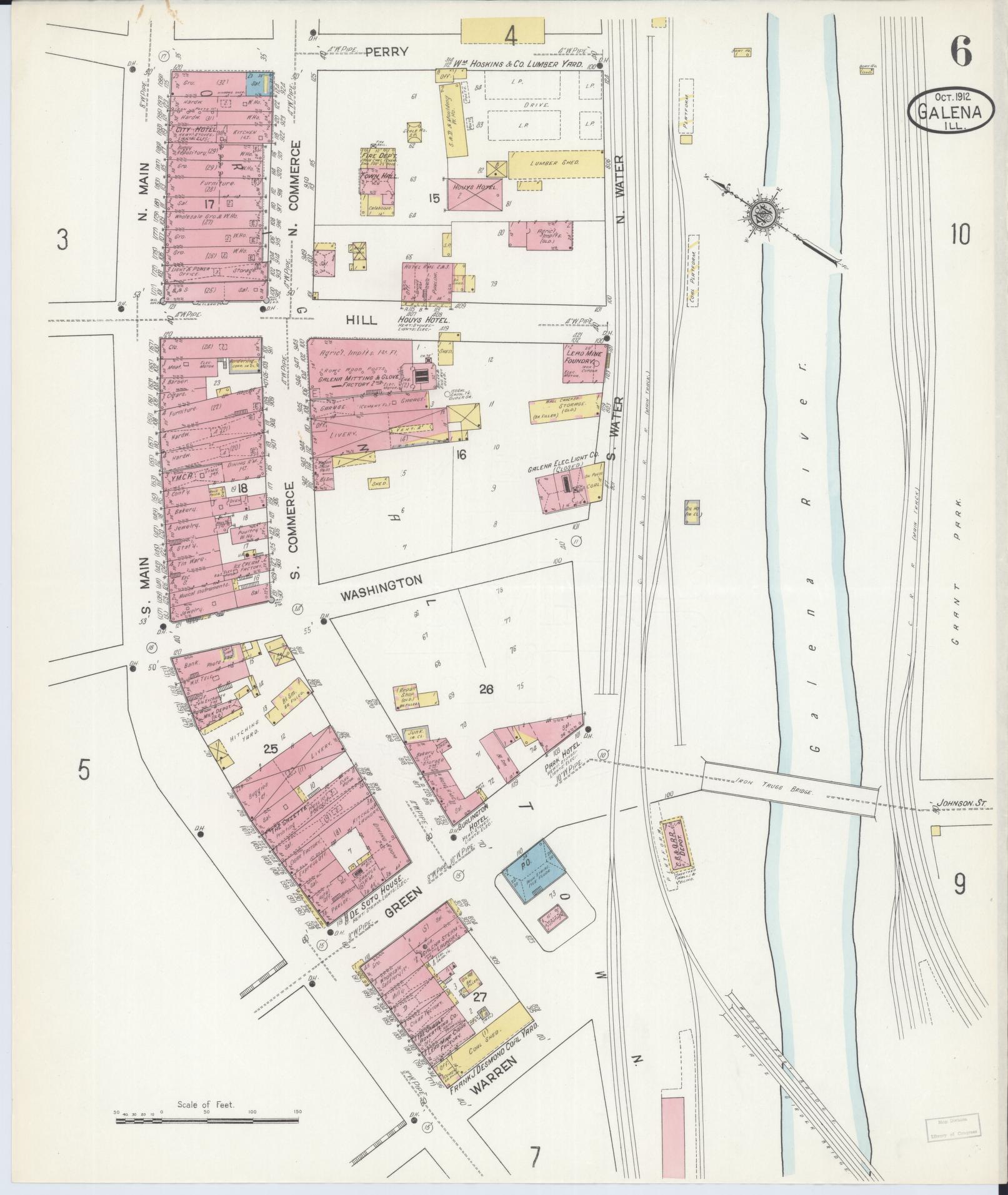 Sanborn Fire Insurance Map from Galena, Jo Daviess County, Illinois (1912), Sheet #0006 - Complete Map Set gallery image, historic Sanborn map, vintage wall art, Illinois Illinois