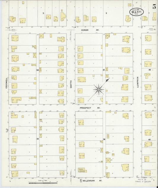Sanborn Fire Insurance Map from Mart, McLennan County, Texas (1909), Sheet #0005 - Historic Sanborn Fire Insurance Map Print, vintage old map wall art, antique decor, genealogy gift, Texas Texas map