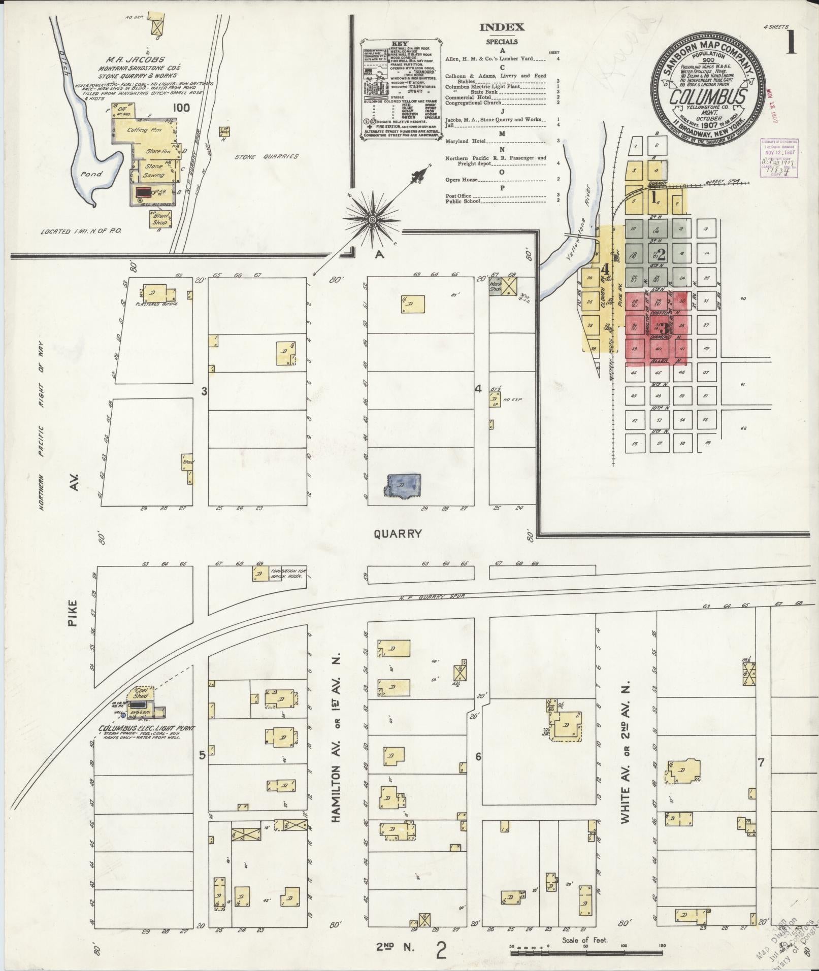 Sanborn Fire Insurance Map from Columbus, Stillwater County, Montana (1907), Sheet #0001 - Complete Map Set gallery image, historic Sanborn map, vintage wall art, Montana Montana