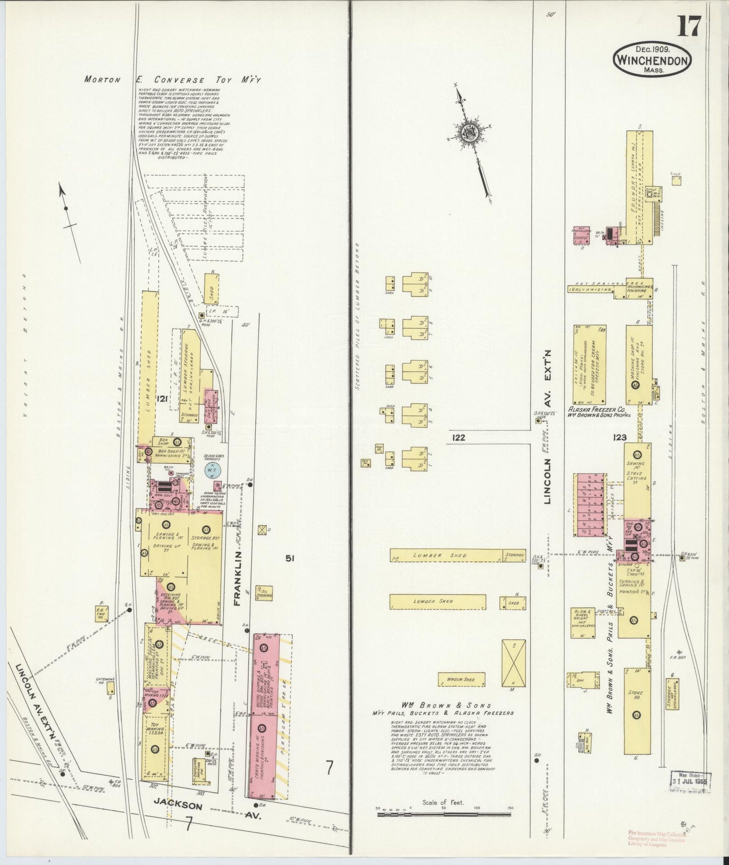 Sanborn Fire Insurance Map from Winchendon, Worcester County, Massachusetts (1909), Sheet #0017 - Historic Sanborn Fire Insurance Map Print, vintage old map wall art, antique decor, genealogy gift, Massachusetts Massachusetts map