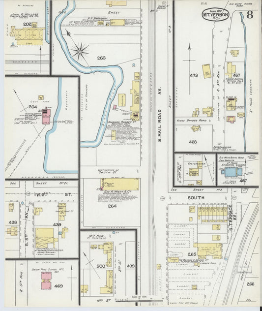 Sanborn Fire Insurance Map from Mount Vernon, Westchester County, New York (1892), Sheet #0008 - Historic Sanborn Fire Insurance Map Print, vintage old map wall art, antique decor, genealogy gift, New York New York map