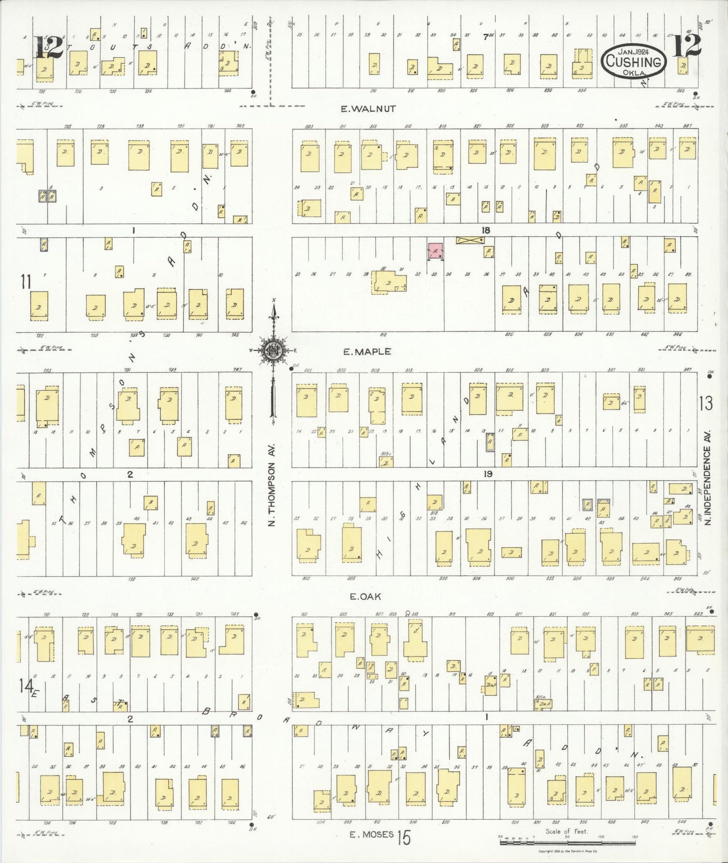 Sanborn Fire Insurance Map from Cushing, Payne County, Oklahoma (1924), Sheet #0012 - Complete Map Set gallery image, historic Sanborn map, vintage wall art, Oklahoma Oklahoma