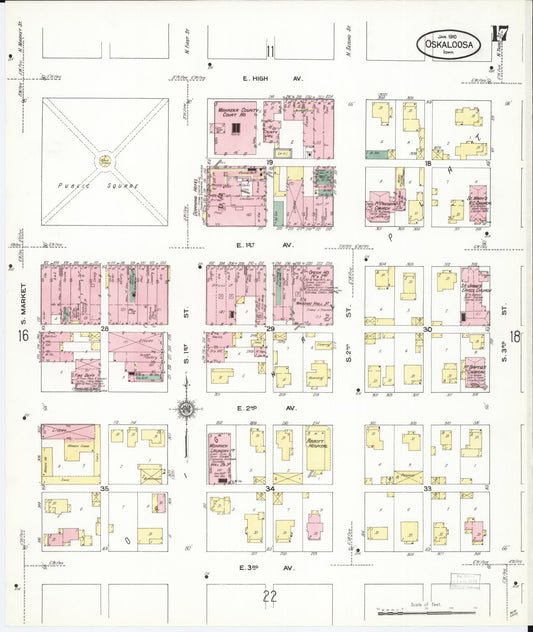 Sanborn Fire Insurance Map from Oskaloosa, Mahaska County, Iowa (1910), Sheet #0017 - Historic Sanborn Fire Insurance Map Print, vintage old map wall art