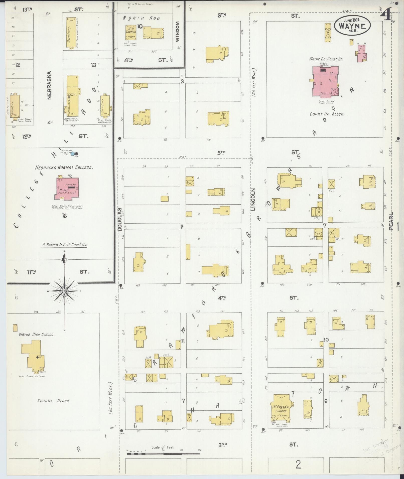 Sanborn Fire Insurance Map from Wayne, Wayne County, Nebraska (1902), Sheet #0004 - Historic Sanborn Fire Insurance Map Print, vintage old map wall art, antique decor, genealogy gift, Nebraska Nebraska map