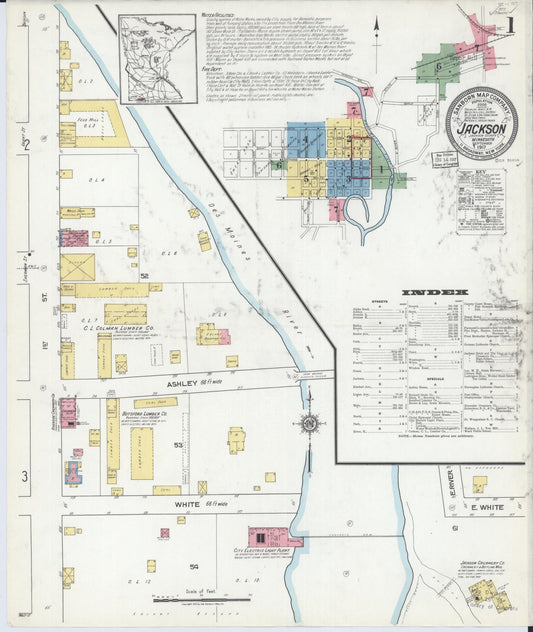 Sanborn Fire Insurance Map from Jackson, Jackson County, Minnesota (1917), Sheet #0001 - Historic Sanborn Fire Insurance Map Print, vintage old map wall art, antique decor, genealogy gift, Minnesota Minnesota map