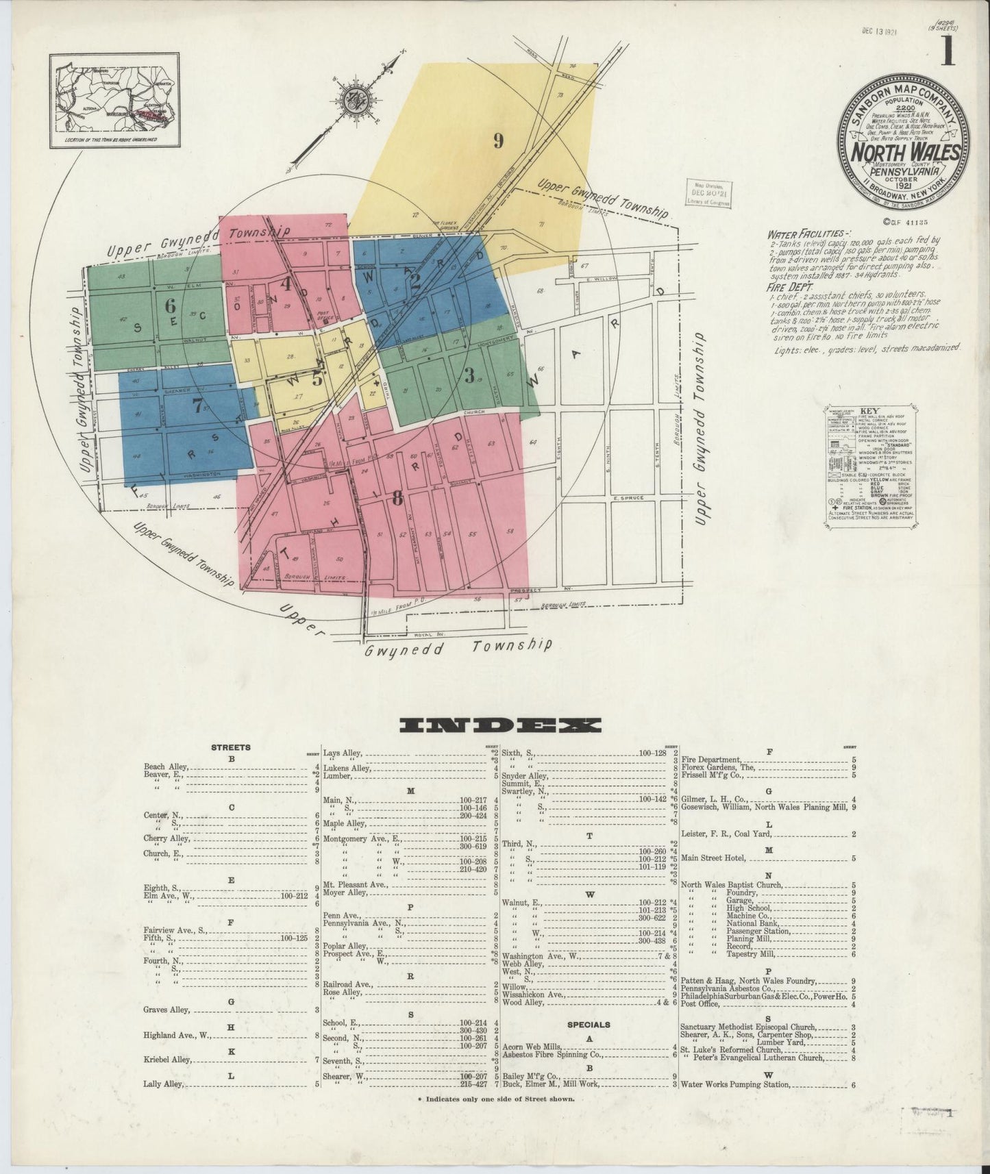 Sanborn Fire Insurance Map from North Wales, Montgomery County, Pennsylvania (1921), Sheet #0001 - Complete Map Set gallery image, historic Sanborn map, vintage wall art, Pennsylvania Pennsylvania