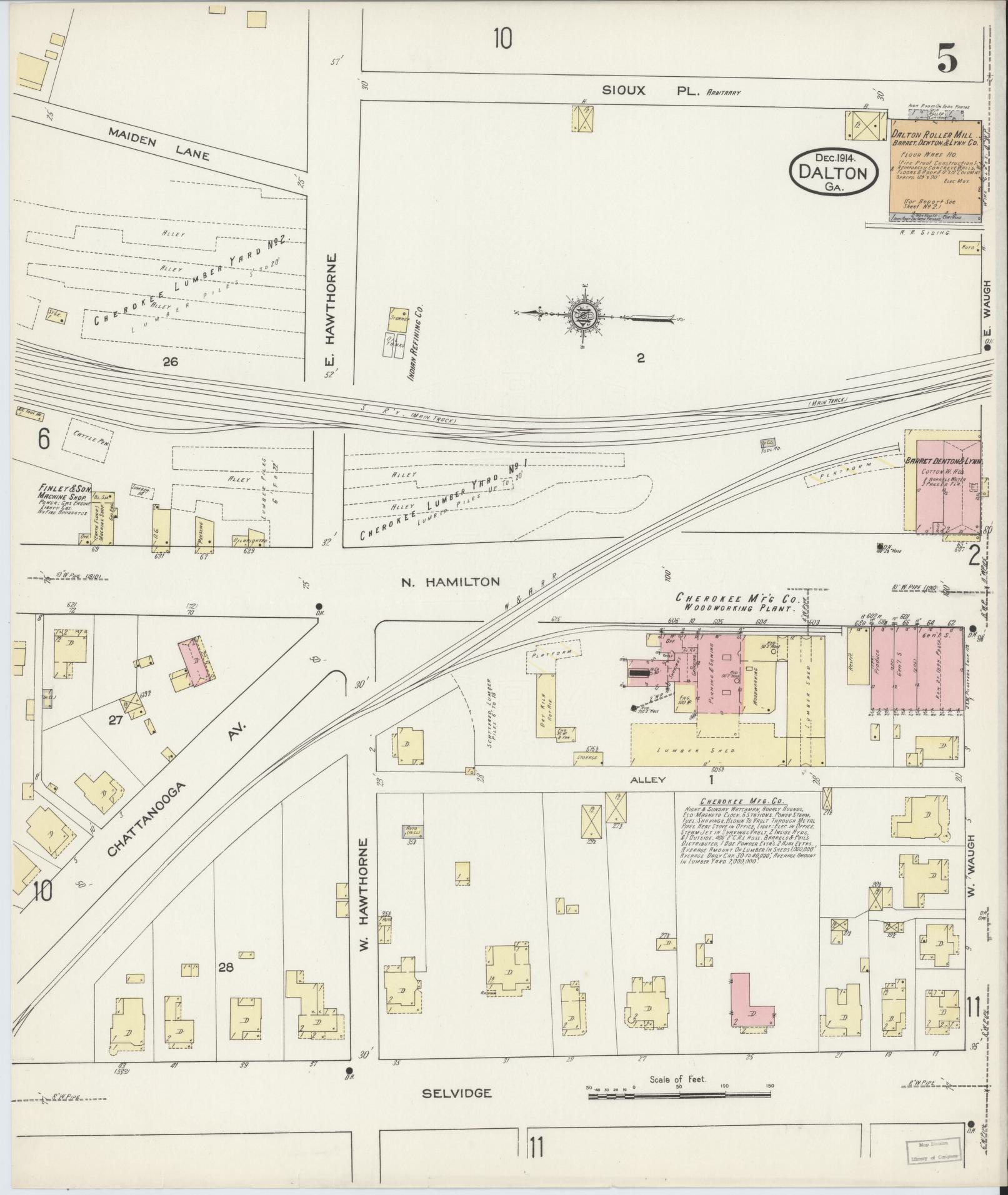 Sanborn Fire Insurance Map from Dalton, Whitfield County, Georgia (1914), Sheet #0005 - Historic Sanborn Fire Insurance Map Print, vintage old map wall art, antique decor, genealogy gift, Georgia Georgia map