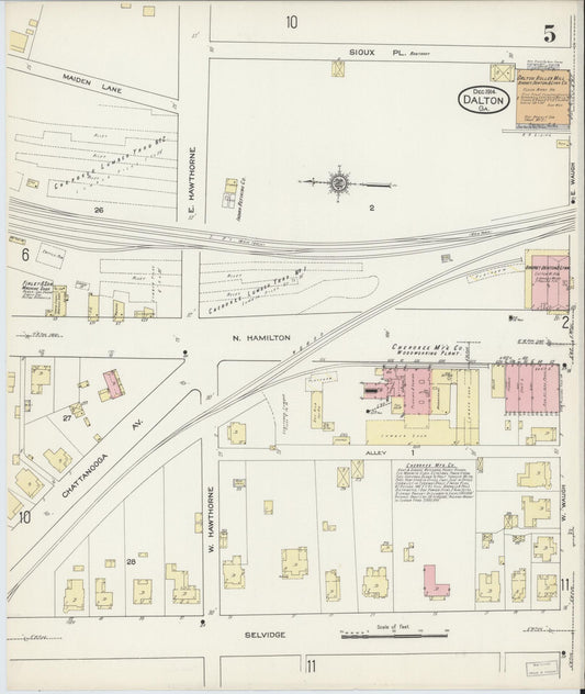 Sanborn Fire Insurance Map from Dalton, Whitfield County, Georgia (1914), Sheet #0005 - Historic Sanborn Fire Insurance Map Print, vintage old map wall art, antique decor, genealogy gift, Georgia Georgia map