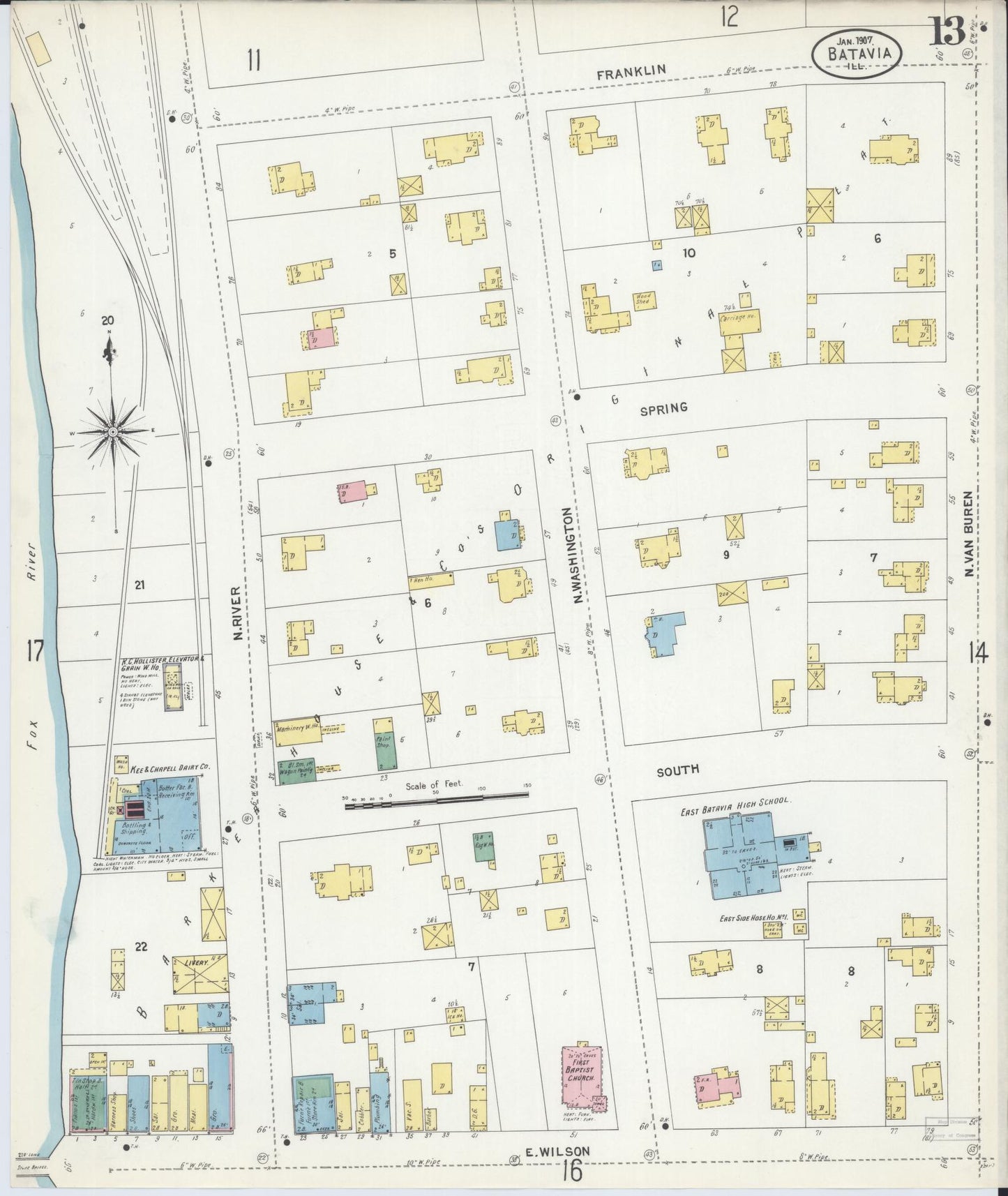 Sanborn Fire Insurance Map from Batavia, Kane County, Illinois (1907), Sheet #0013 - Complete Map Set gallery image, historic Sanborn map, vintage wall art, Illinois Illinois