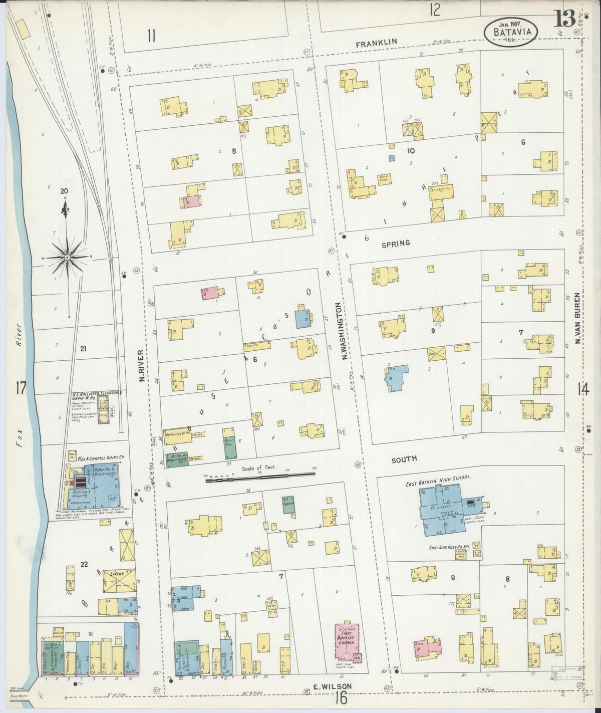Sanborn Fire Insurance Map from Batavia, Kane County, Illinois (1907), Sheet #0013 - Complete Map Set gallery image, historic Sanborn map, vintage wall art, Illinois Illinois