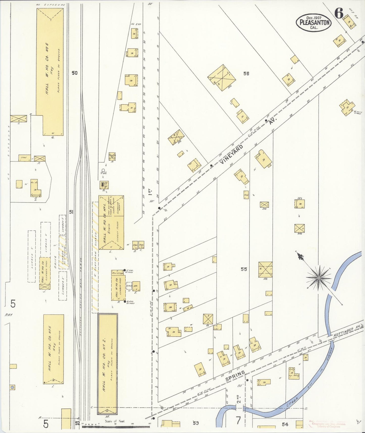 Sanborn Fire Insurance Map from Pleasanton, Alameda County, California (1907), Sheet #0006 - Complete Map Set gallery image, historic Sanborn map, vintage wall art, California California