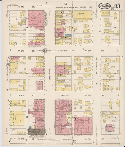 Sanborn Fire Insurance Map from Escanaba, Delta County, Michigan (1921), Sheet #0013 - Historic Sanborn Fire Insurance Map Print, vintage old map wall art, antique decor, genealogy gift, Michigan Michigan map