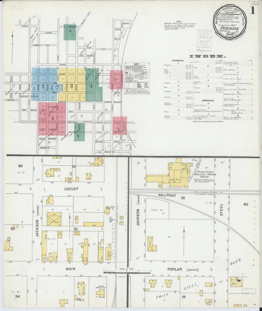 Sanborn Fire Insurance Map from Robinson, Crawford County, Illinois (1899), Sheet #0001 - Historic Sanborn Fire Insurance Map Print, vintage old map wall art, antique decor, genealogy gift, Illinois Illinois map