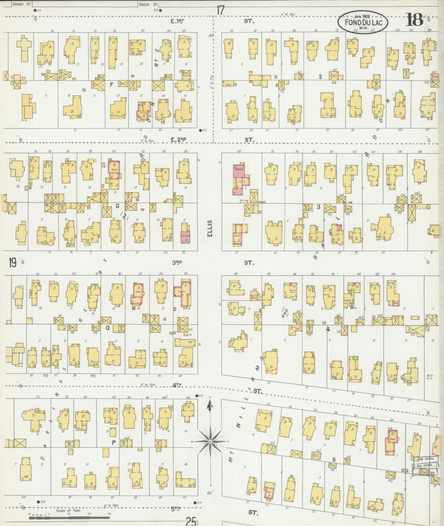 Sanborn Fire Insurance Map from Fond du Lac, Fond du Lac County, Wisconsin (1902), Sheet #0018 - Historic Sanborn Fire Insurance Map Print, vintage old map wall art, antique decor, genealogy gift, Wisconsin Wisconsin map