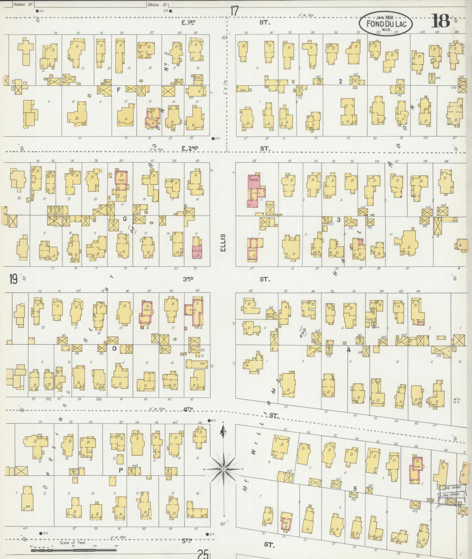 Sanborn Fire Insurance Map from Fond du Lac, Fond du Lac County, Wisconsin (1902), Sheet #0018 - Historic Sanborn Fire Insurance Map Print, vintage old map wall art, antique decor, genealogy gift, Wisconsin Wisconsin map