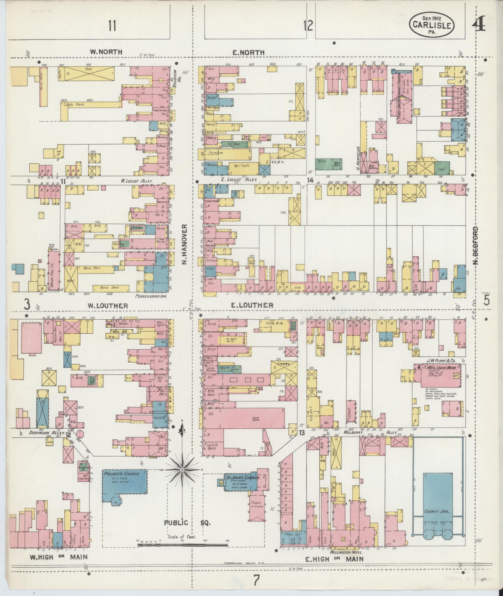 Sanborn Fire Insurance Map from Carlisle, Cumberland County, Pennsylvania (1902), Sheet #0004 - Historic Sanborn Fire Insurance Map Print, vintage old map wall art, antique decor, genealogy gift, Pennsylvania Pennsylvania map