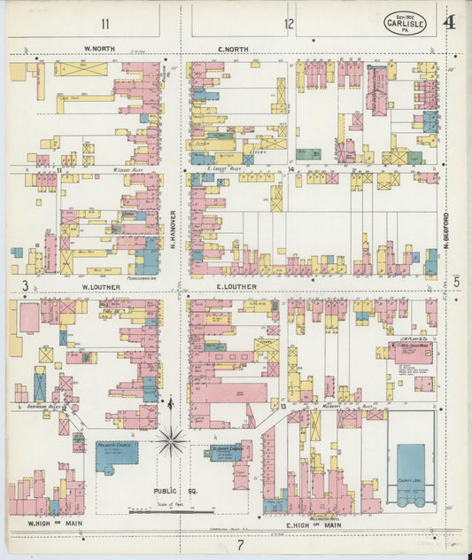 Sanborn Fire Insurance Map from Carlisle, Cumberland County, Pennsylvania (1902), Sheet #0004 - Historic Sanborn Fire Insurance Map Print, vintage old map wall art, antique decor, genealogy gift, Pennsylvania Pennsylvania map